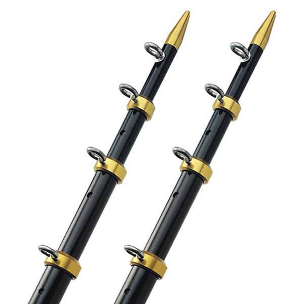 TACO® - OT Series 1-1/2" I.D. 15' L Black Aluminum Telescopic Outrigger Pole with Gold Rings & Tips, 2 Pieces