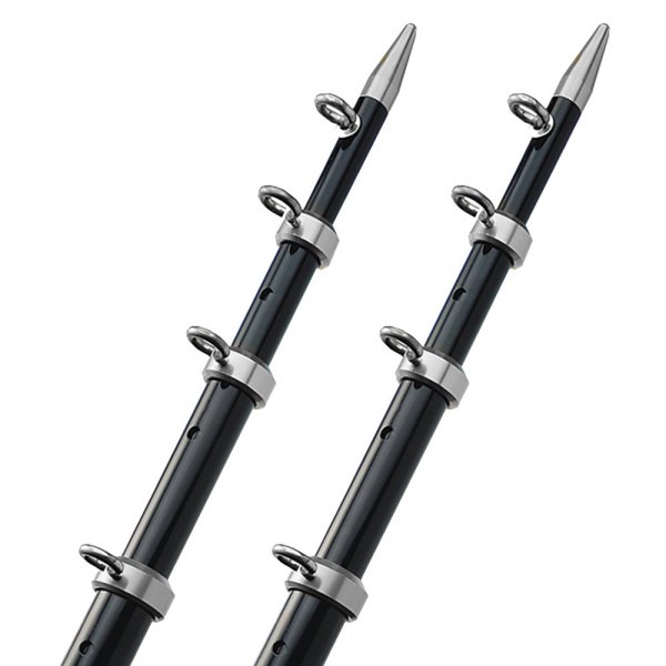 TACO® - OT Series 1-1/2" I.D. 15' L Black Aluminum Telescopic Outrigger Pole with Silver Rings & Tips, 2 Pieces