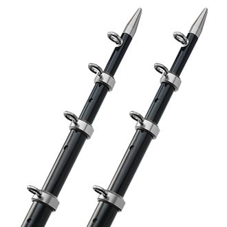 TACO® OT-0542BKA15-HD - OT Series 1-1/2" I.D. 15' L Black Aluminum Telescopic Outrigger Pole with Silver Rings & Tips, 2 Pieces