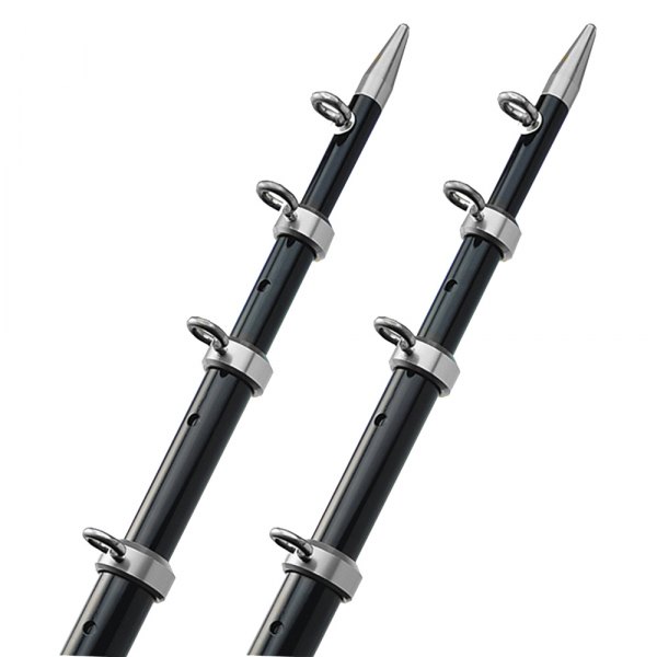 TACO® - OT Series 1-1/2" O.D. 18' L Black Aluminum Telescopic Outrigger Pole with Silver Rings & Tips, 2 Pieces