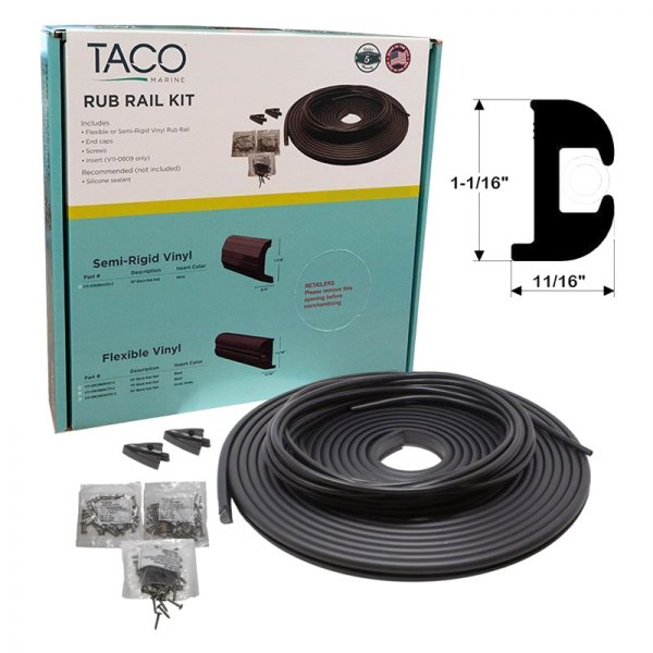 TACO® - 50' L x 1-1/16" H x 11/16" T Black Vinyl Flexible Insert Rub Rail
