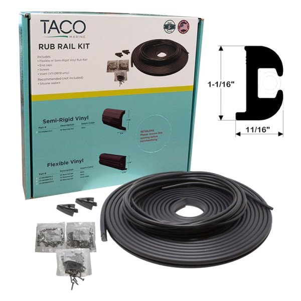 TACO® - 70' L x 1-1/16" H x 11/16" T Black Vinyl Flexible Insert Rub Rail