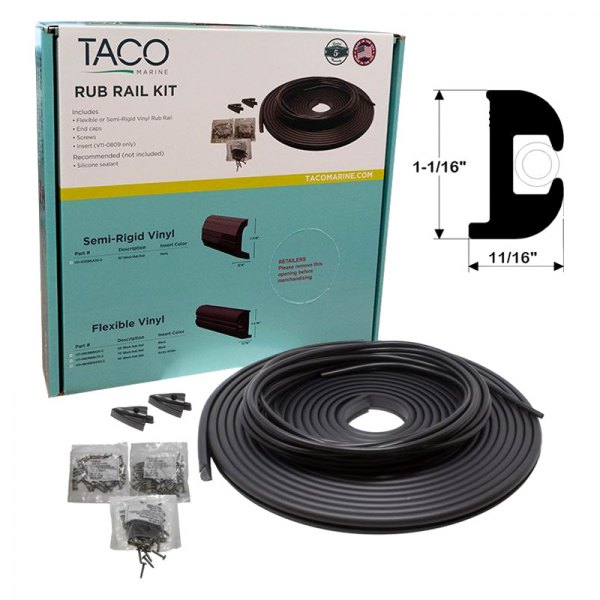 TACO® - 50' L x 1-1/16" H x 11/16" T Black Vinyl Flexible Insert Rub Rail Kit with Arctic White Insert