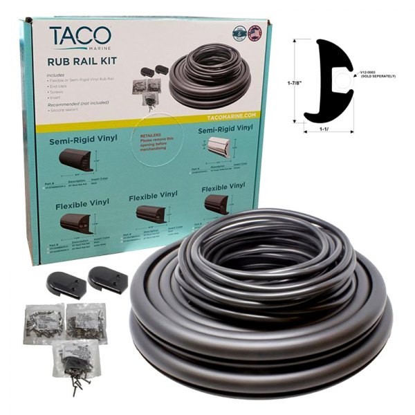TACO® - 70' L x 1-1/16" H x 1-7/8" T Black Vinyl Flexible Insert Rub Rail Kit with Black Insert
