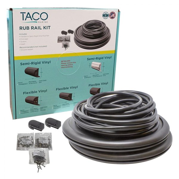 TACO® - 50' L x 1-7/8" H x 1-3/8" T Black Vinyl Flexible Insert Rub Rail Kit with Black Insert