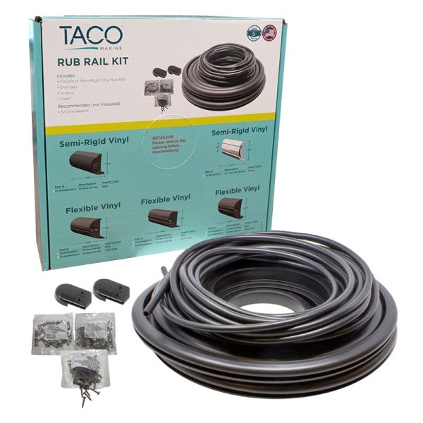 TACO® - 70' L x 1-1/4" H x 15/16" T Black Vinyl Flexible Insert Rub Rail Kit with Black Insert