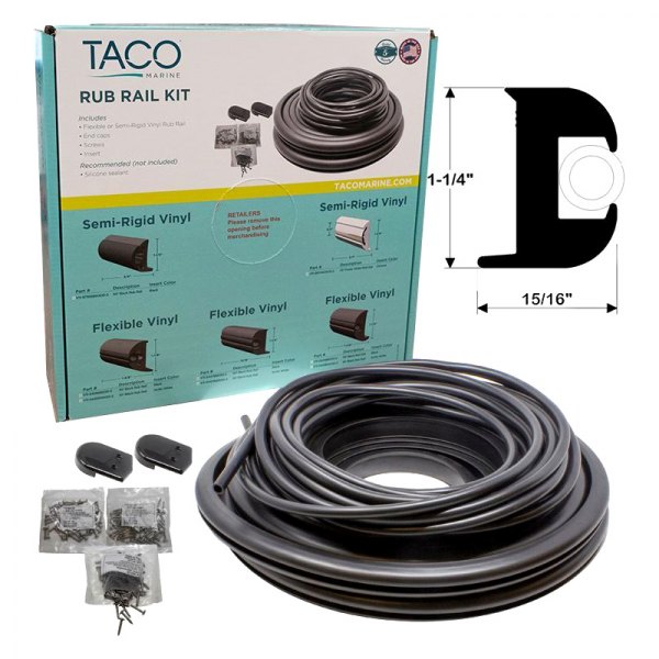 TACO® - 50' L x 1-1/4" H x 15/16" T Black Vinyl Flexible Insert Rub Rail Kit with Arctic White Insert