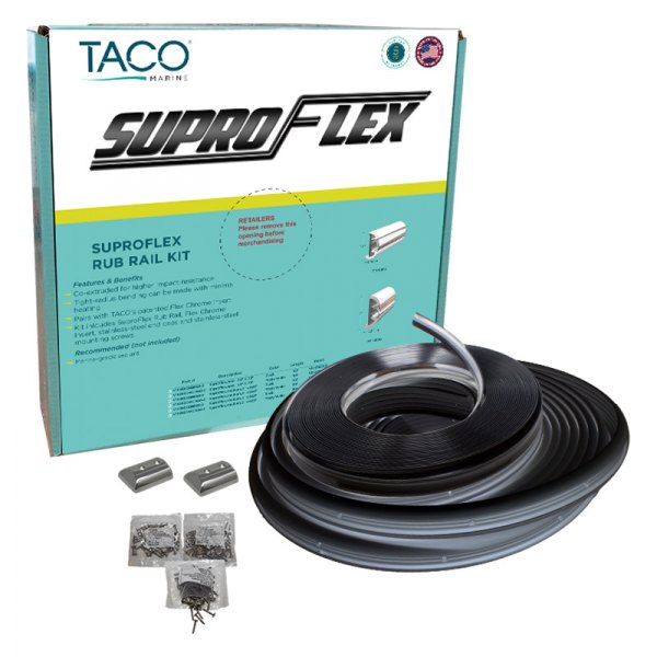 TACO® - Suproflex 60' L x 1-19/32" H x 25/32" T Black Small Rub Rail Kit with Flex Chrome Insert