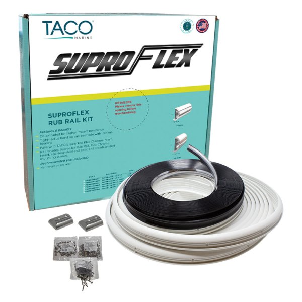 TACO® - Suproflex 60' L x 1-19/32" H x 25/32" T White Small Rub Rail Kit with Flex Chrome Insert