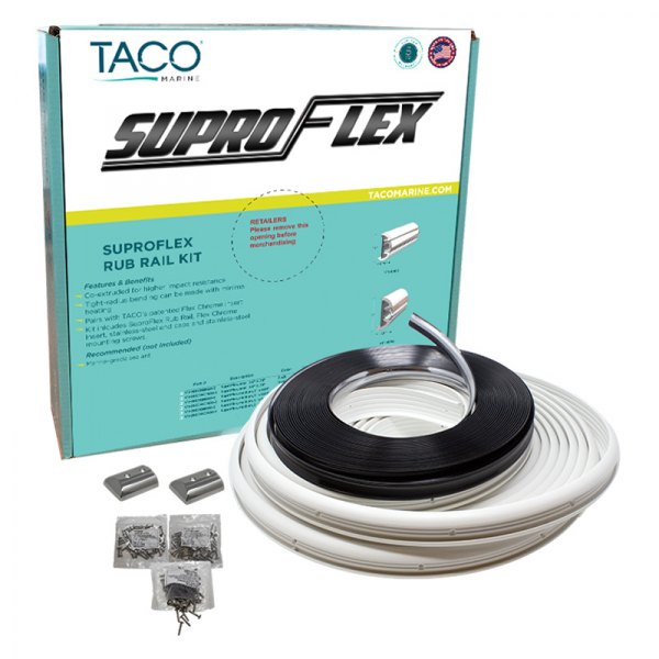 TACO® - 60' L x 2" H x 29/32" T Frosty White Vinyl Rub Rail Kit with Flex Chrome Insert