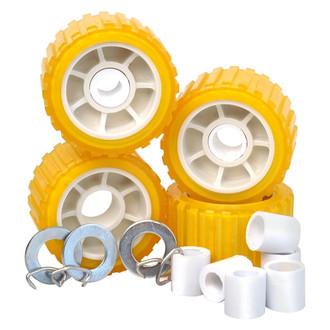 Tie Down Engineering® - Hull Sav'R 5" L Amber PolyVinyl Ribbed Wobble Roller Kit for 7/8" & 1-1/8" Shafts