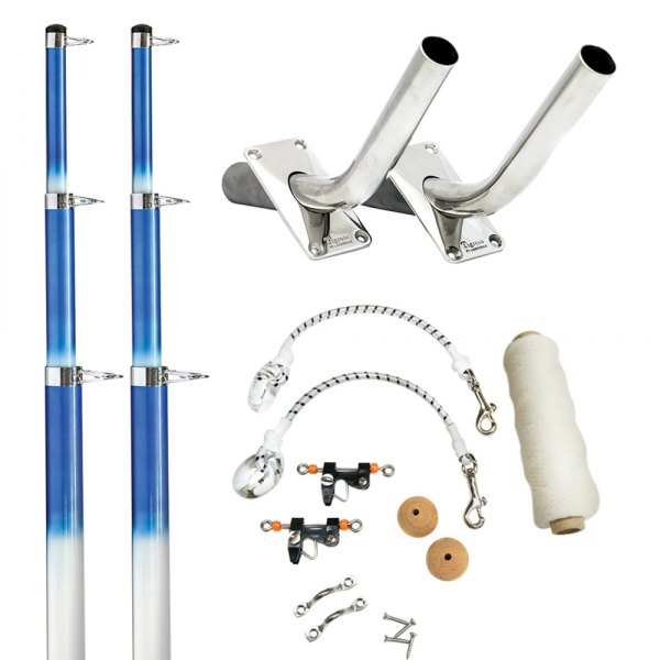 Tigress® - 1-1/8" O.D. 15' L White/Blue Telescopic Outrigger Rod Holder System Kit