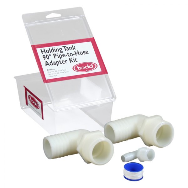 Todd® - 90° Plastic White Elbow Hose/Pipe Holding Tank Adaptor Kit