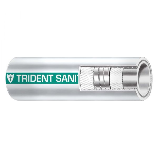 Trident® - Sani Shield 1" D x 50' L White Rubber Sanitation Hose with Green Stripe