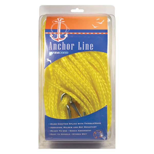 Unicord Companies® - 3/8" D x 100' L Yellow Polypropylene Hollow Braid Anchor Line with Snap Hook