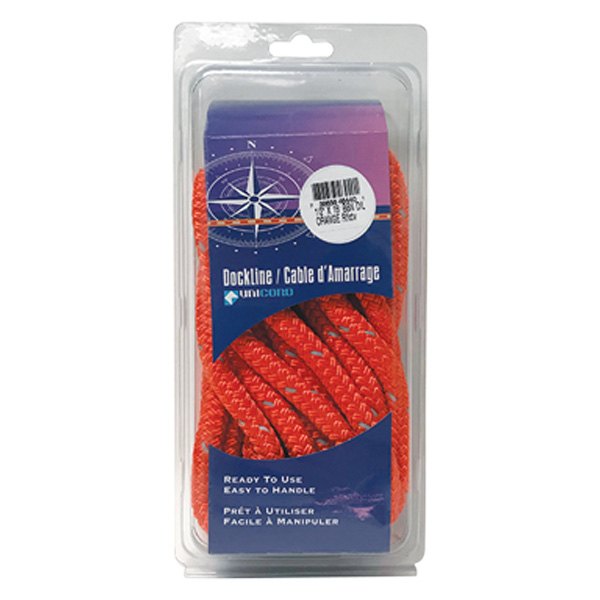 Unicord Companies® - 1/2" D x 15' L Orange/Reflective Tracer Nylon Double Braid Dock Line