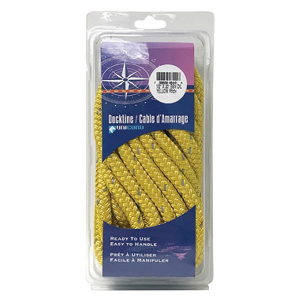 Unicord Companies® - 1/2" D x 20' L Yellow/Reflective Tracer Nylon Double Braid Dock Line