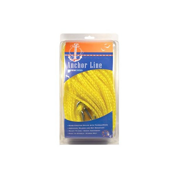 Unicord Companies® - 3/8" D x 75' L Yellow Polypropylene Hollow Braid Anchor Line with Snap Hook
