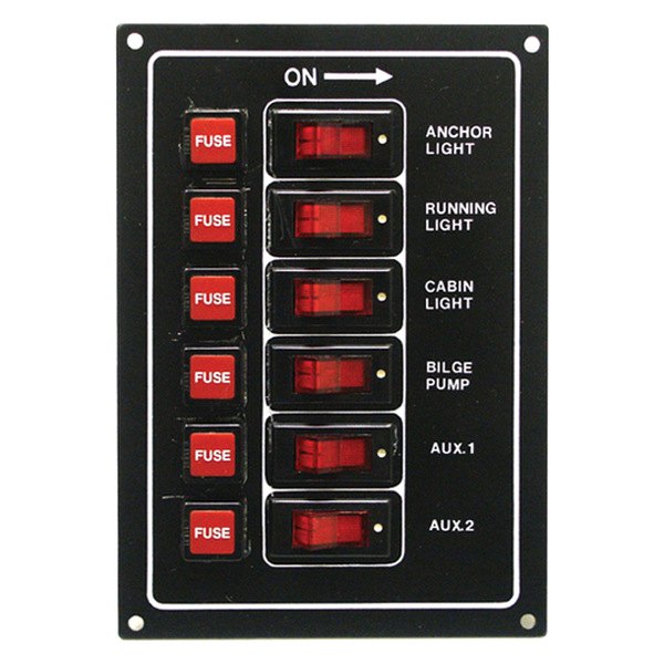 SeaSense® - Standard 6-Gang 12 V DC 40 A Rocker Switch Panel with Circuit Breaker