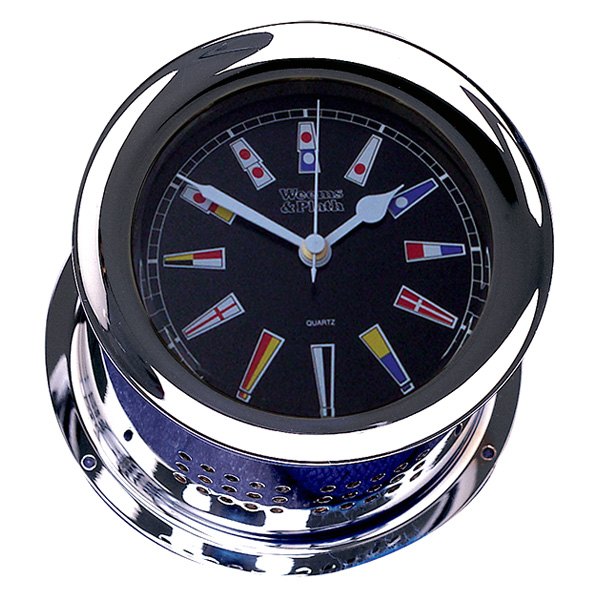 Weems & Plath® - Atlantis 5-1/2" Black Chrome Plated Quartz Clock with Color Flags