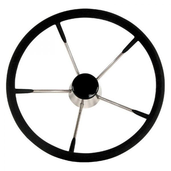 Whitecap® - Destroyer Series 15" D Black Foam Coated Stainless Steel Steering Wheel