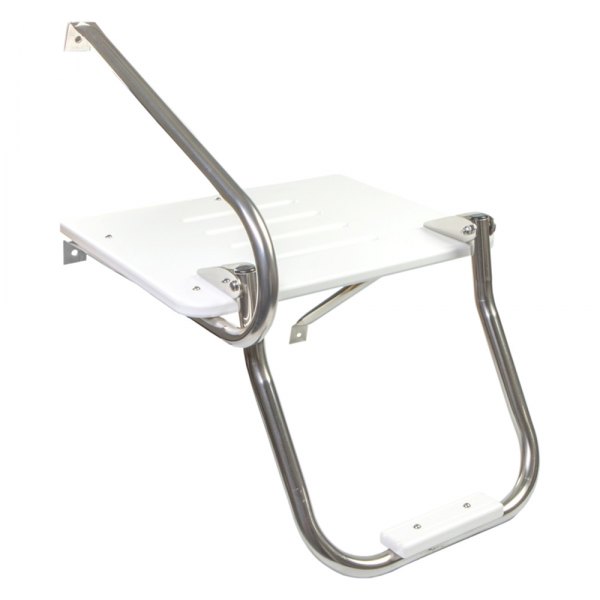 Whitecap® - 15" L x 18" W White Plastic Outboard Swim Platform with 1-Step Ladder & Handrails