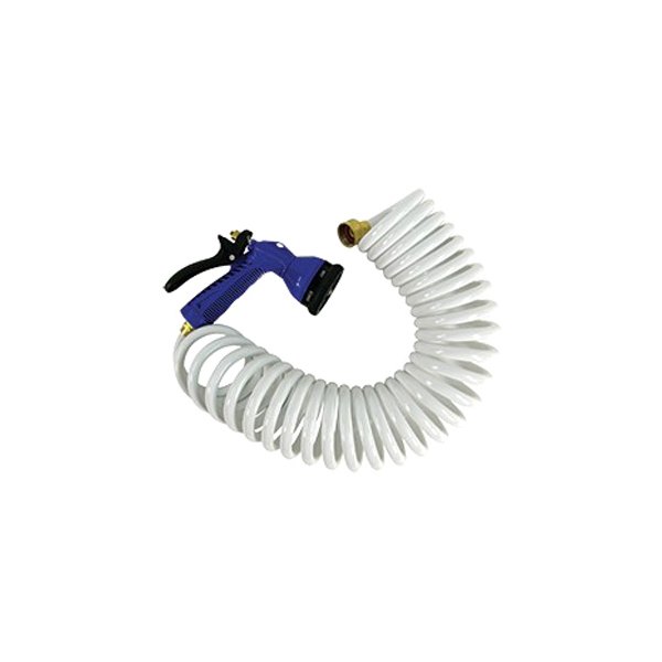 Whitecap® - 15' L White Polyurethane Coiled Washdown Hose with Adjustable Nozzle