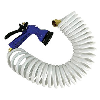 Whitecap® - 15' L White Polyurethane Coiled Washdown Hose with Adjustable Nozzle