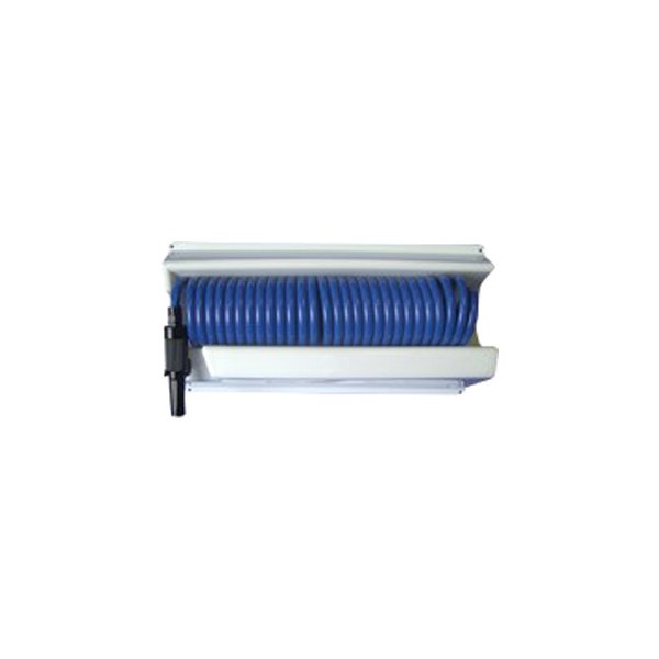 Whitecap® - 25' L Blue Polyurethane Coiled Washdown Hose with Nozzle & Mounting Case