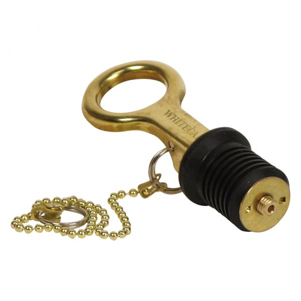 Whitecap® - 1" D Brass Snap-Lever Bailer Drain Plug with 8" Chain