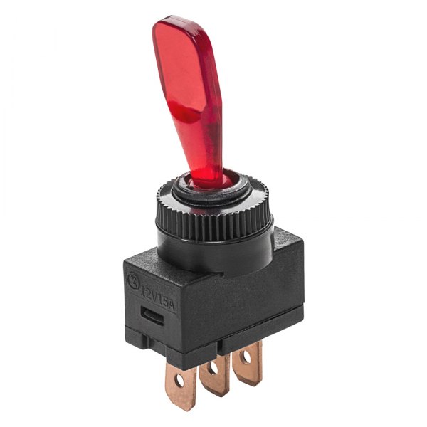 Whitecap® - Marine Series 12 V 15 A 2-Position Mom/On/Off Black/Red Bakelite/Brass 1-Pole Single Throw SPST Illuminated Multi Purpose Toggle Switch with Blade