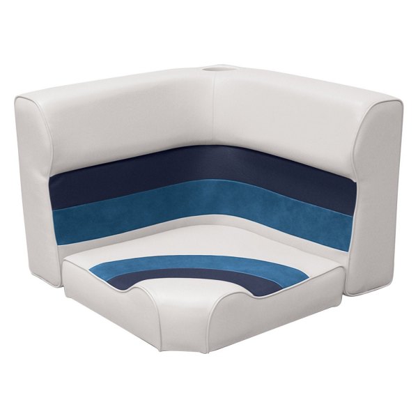 Wise® - Deluxe Series 18.25" H x 25.375" W x 32.75" D White/Navy/Blue Pontoon Radius Corner Seat Cushion Set