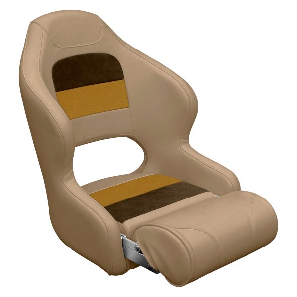 Wise® - Deluxe Series 23" H x 19" W x 27" D Sand/Chestnut/Gold Pontoon Bucket Seat with Flip-Up Bolster